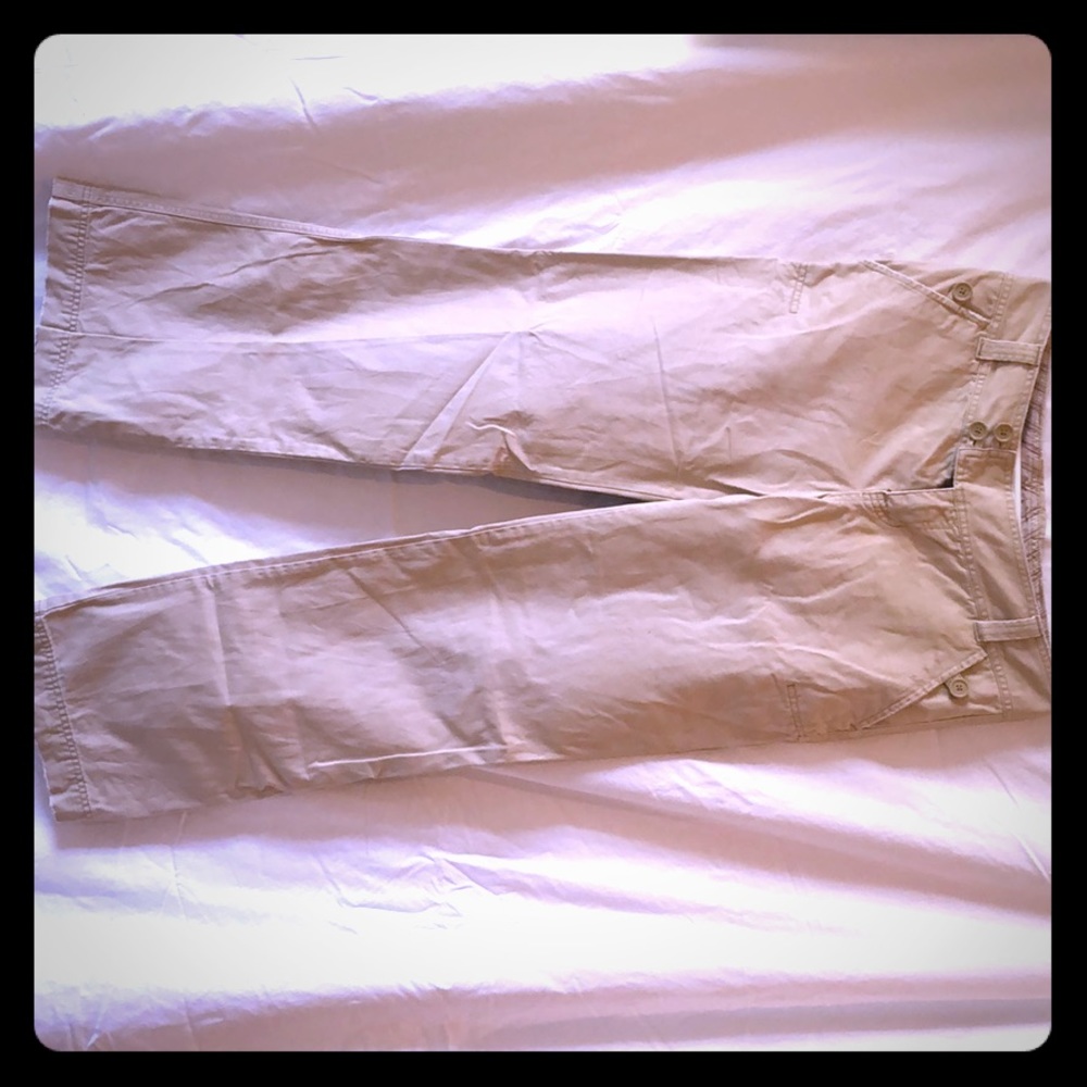 Khaki, boot-cut pants